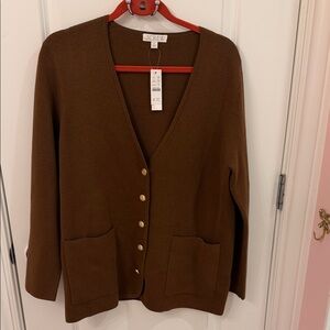 NWT J. Crew chocolate brown cardigan v neck sweater M boyfriend grandpa sweater